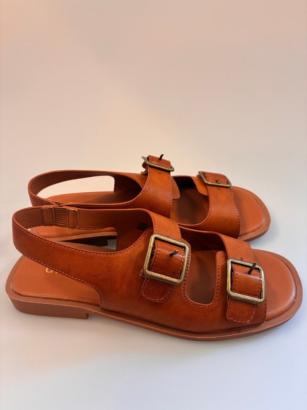 Diba True Lay Over Double Buckle Slingback Sandals - Cognac Tan - Size 8